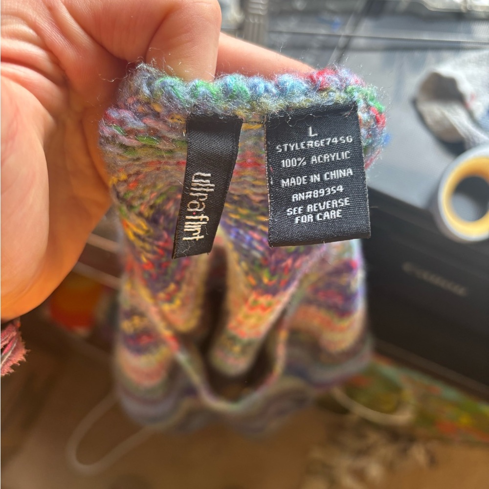 Y2K Rainbow Knit Long Sleeve girly Cozy Sweater Size L - Picture 7 of 16